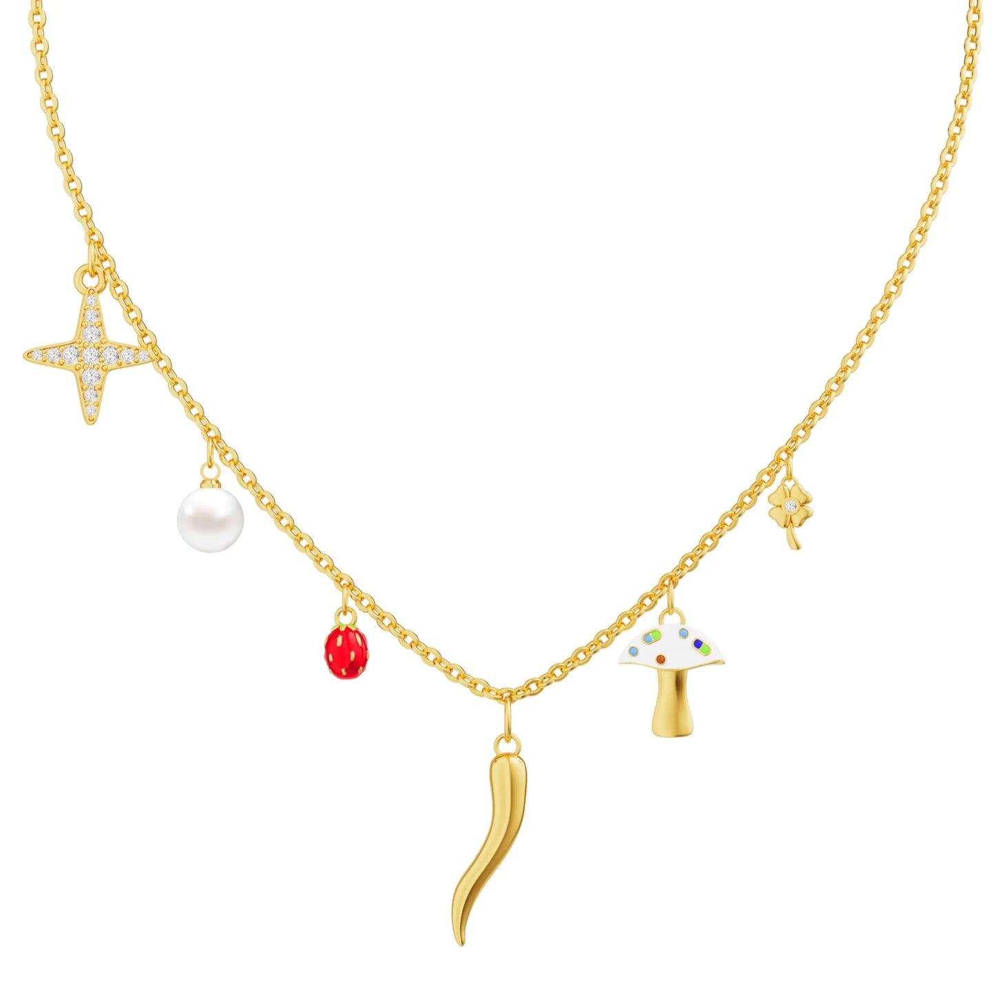 Cornicello Gold Charm Necklace - Frosted Feminine