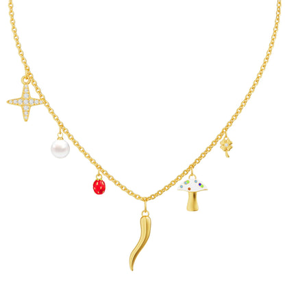Cornicello Gold Charm Necklace - Frosted Feminine
