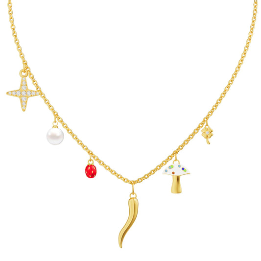 Cornicello Gold Charm Necklace - Frosted Feminine