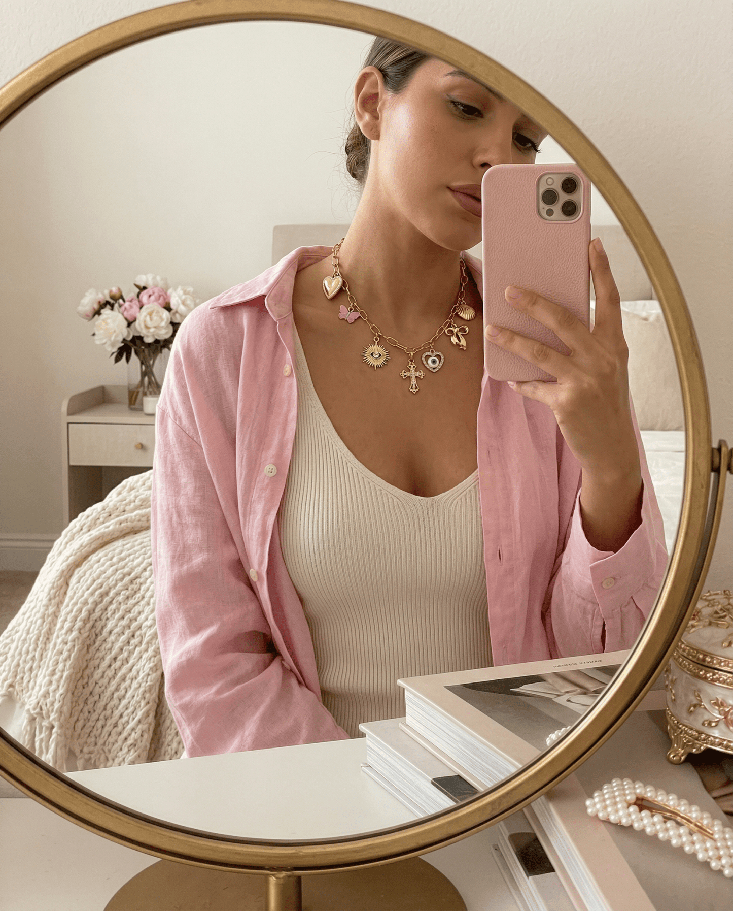 Dainty Love & Luck Charm Necklace with multiple small charms, minimalist gold necklace for daily wear