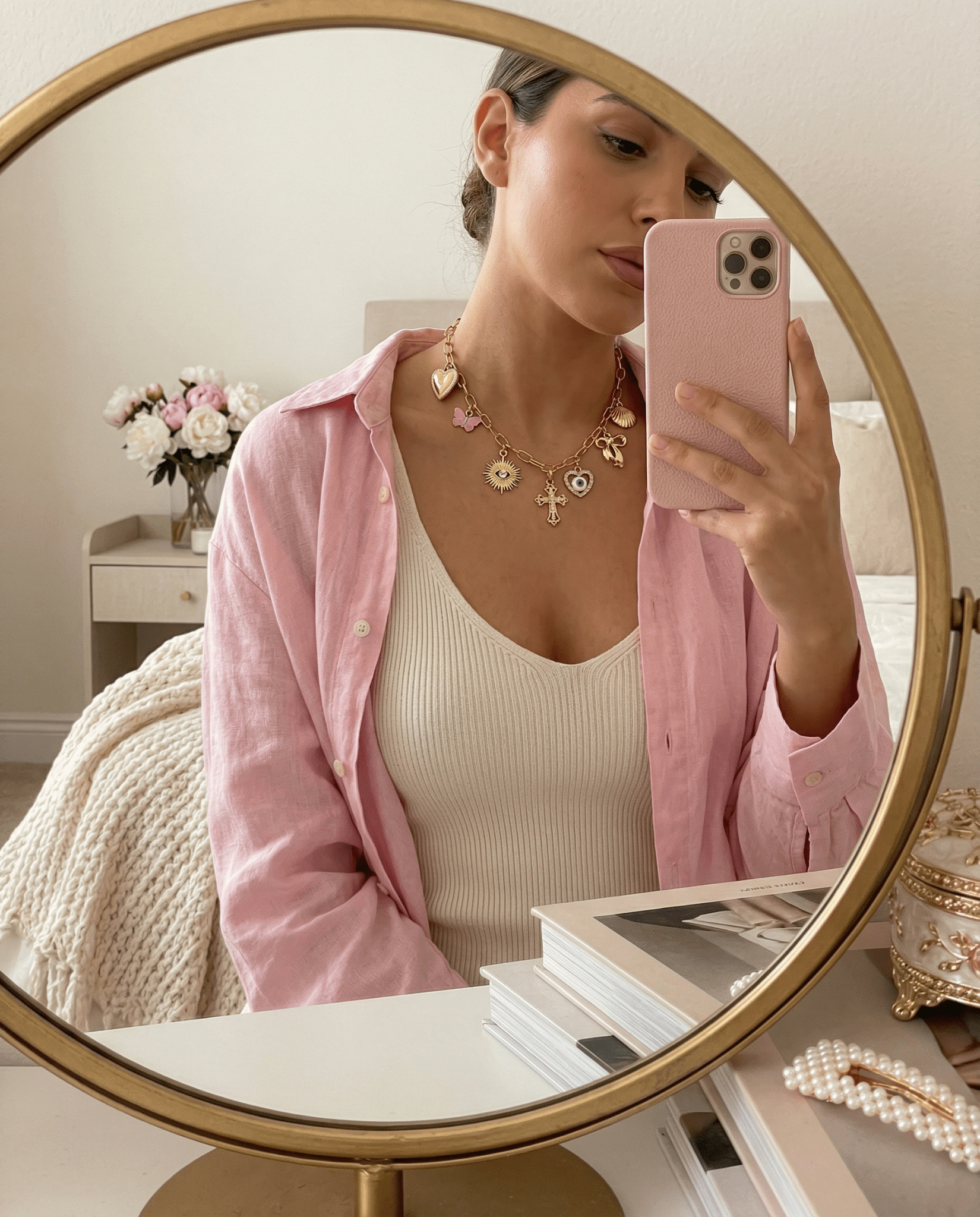 Dainty Love & Luck Charm Necklace with multiple small charms, minimalist gold necklace for daily wear