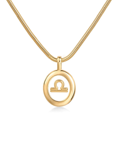 Lucky Libra Necklace |14K Yellow Gold Plated Floating Zodiac Pendant - Frosted Feminine