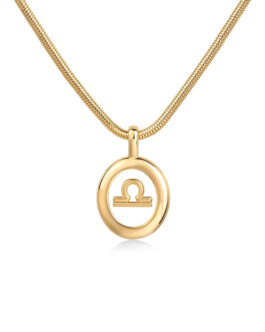 Lucky Libra Necklace |14K Yellow Gold Plated Floating Zodiac Pendant - Frosted Feminine